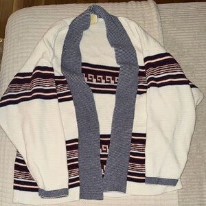 Women’s White and Blue Patterned Sweater